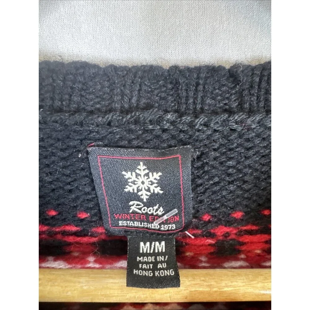 Roots Winter Edition Lambswool‎ Sweater Mens M Red Fair Isle Vintage